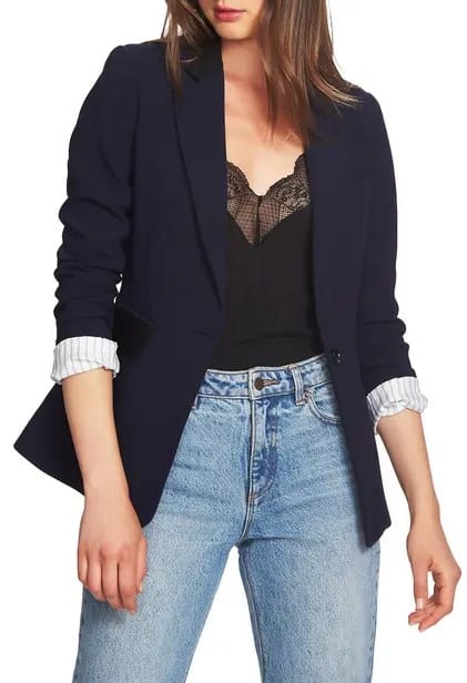 State One-Button Stretch Crepe Blazer 