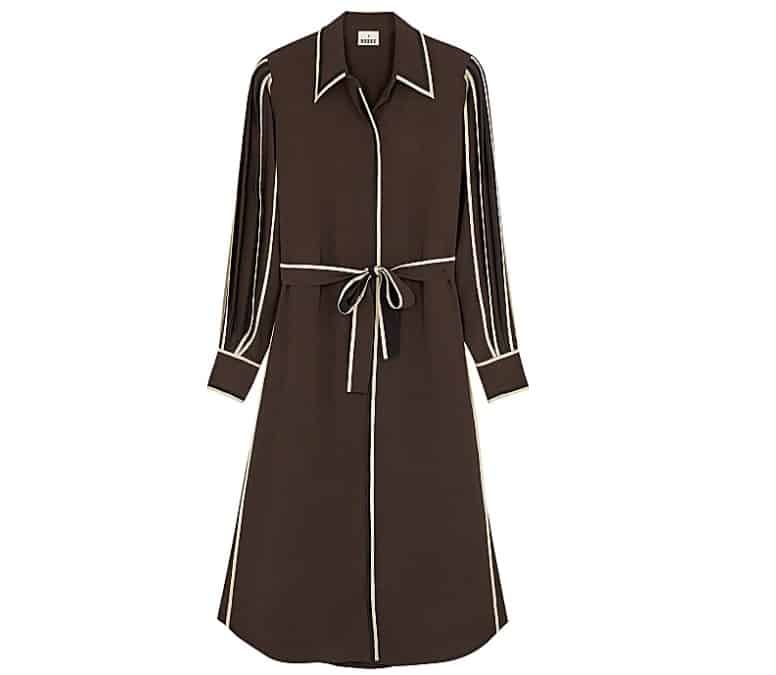 Bodice Brown Silk Crepe de Chine Shirt Dress