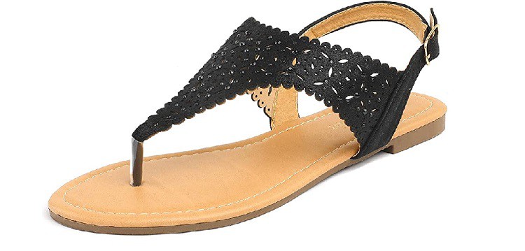 DREAM PAIRS Women Rhinestone Casual Wear Cut Out Flat Sandals