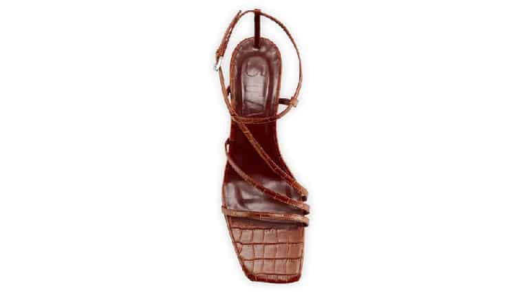 Gita Strappy Croc-Embossed Kitten-Heel Sandals