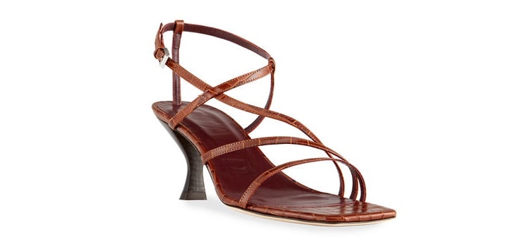 Gita Strappy Croc-Embossed Kitten-Heel Sandals