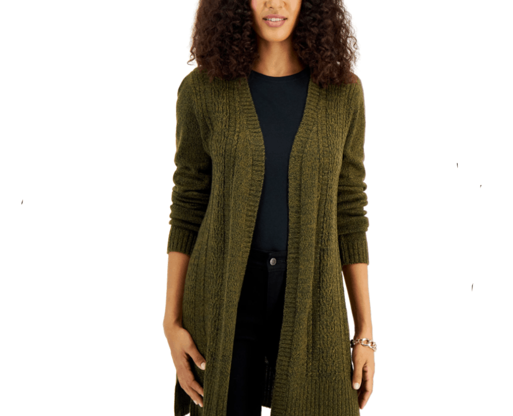 Karen Scott Open-Front Side-Slit Cardigan