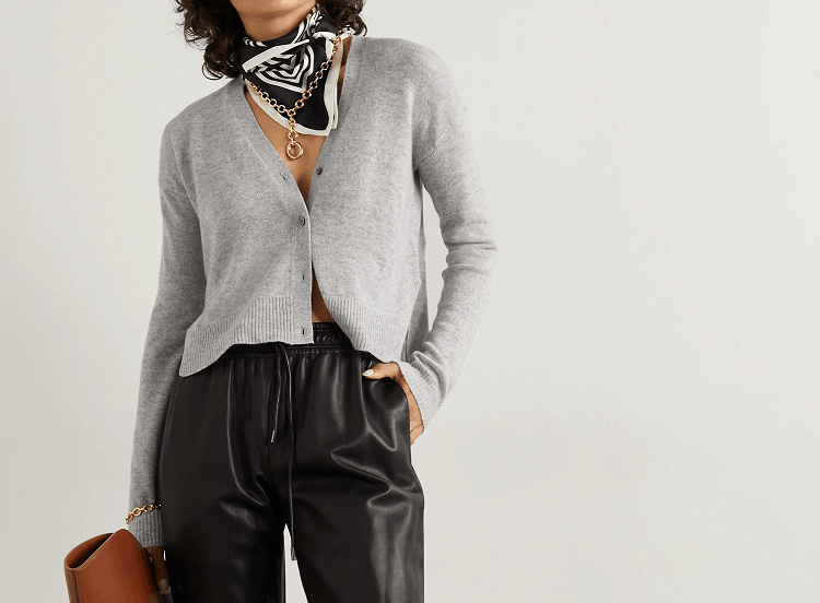 THEORY Light Gray Cropped Cashmere Cardigan