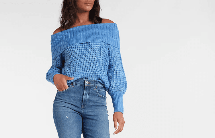 Express Chunky Thermal Off the Shoulder Balloon Sleeve Sweater