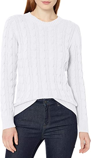 Amazon Essentials Women's Long-Sleeve 100% Cotton Cable Crewneck Sweater