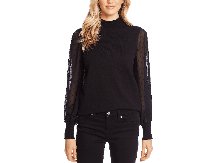 CeCe Mockneck Contrast Sleeve Sweater