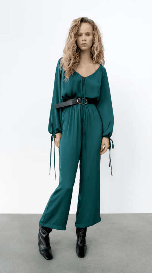 SATIN EFFECT V-NECK JUMPSUIT