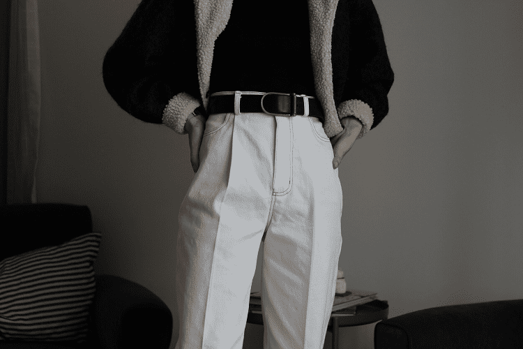 White Pleated Jeans with a black long sleeve