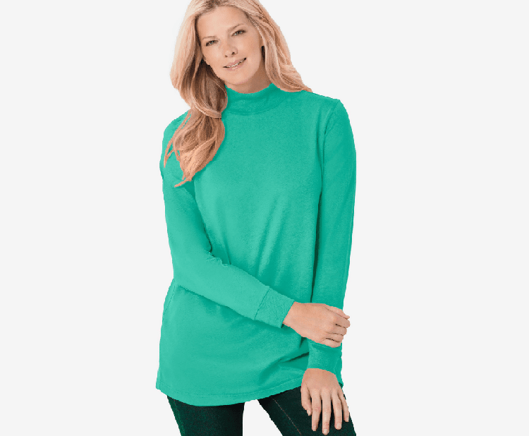 Woman Within Perfect Long-Sleeve Mock-Neck Top