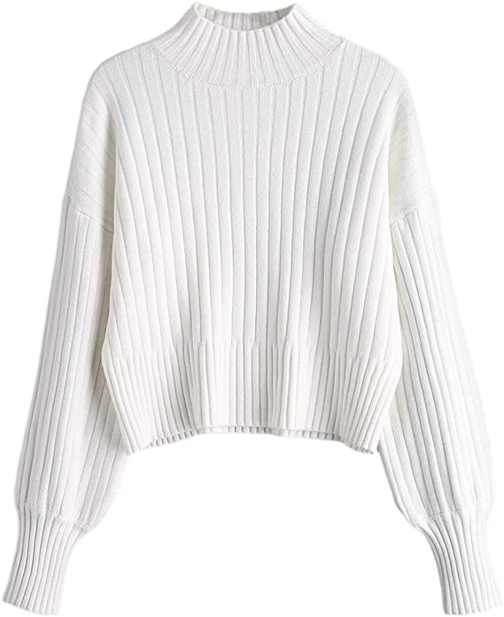 ZAFUL Women's Mock Neck Long Sleeve Ribbed Knit Basic Pullover Sweater