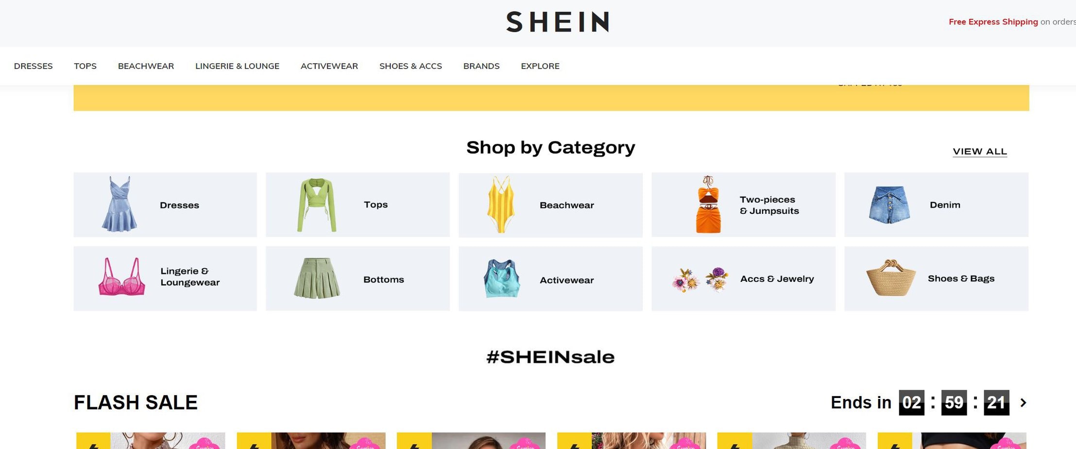 Shein homepage