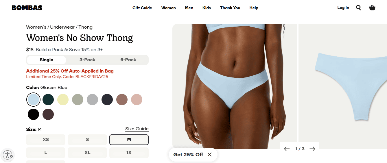 Bombas Women's No Show Thong