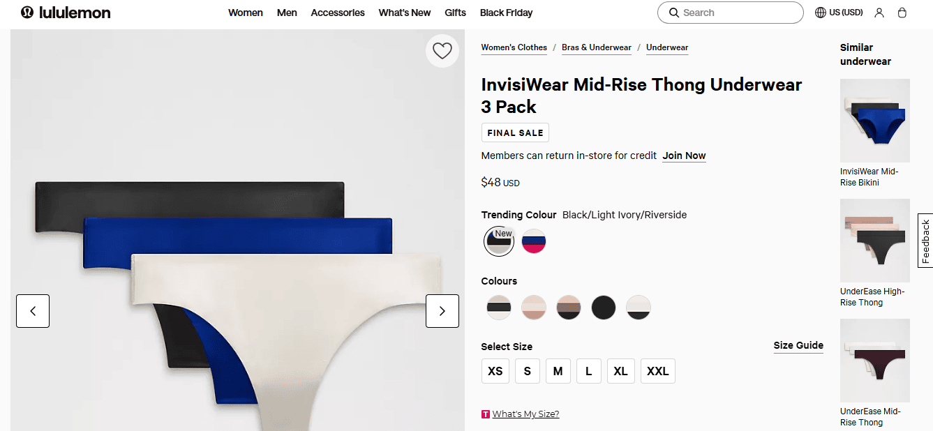 Lululemon InvisiWear Mid-Rise Thong Underwear