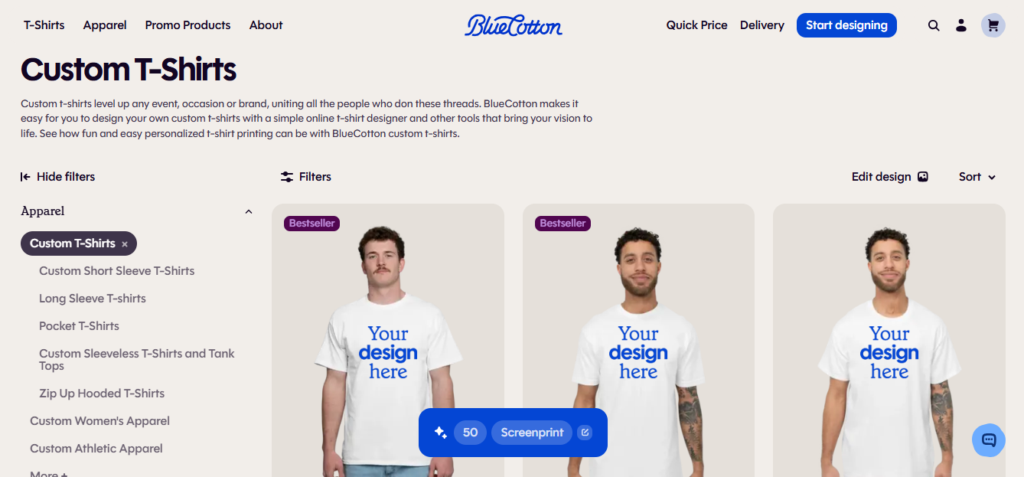 Best Overall Rush Options: BlueCotton Fastest Custom Shirt Printing Company