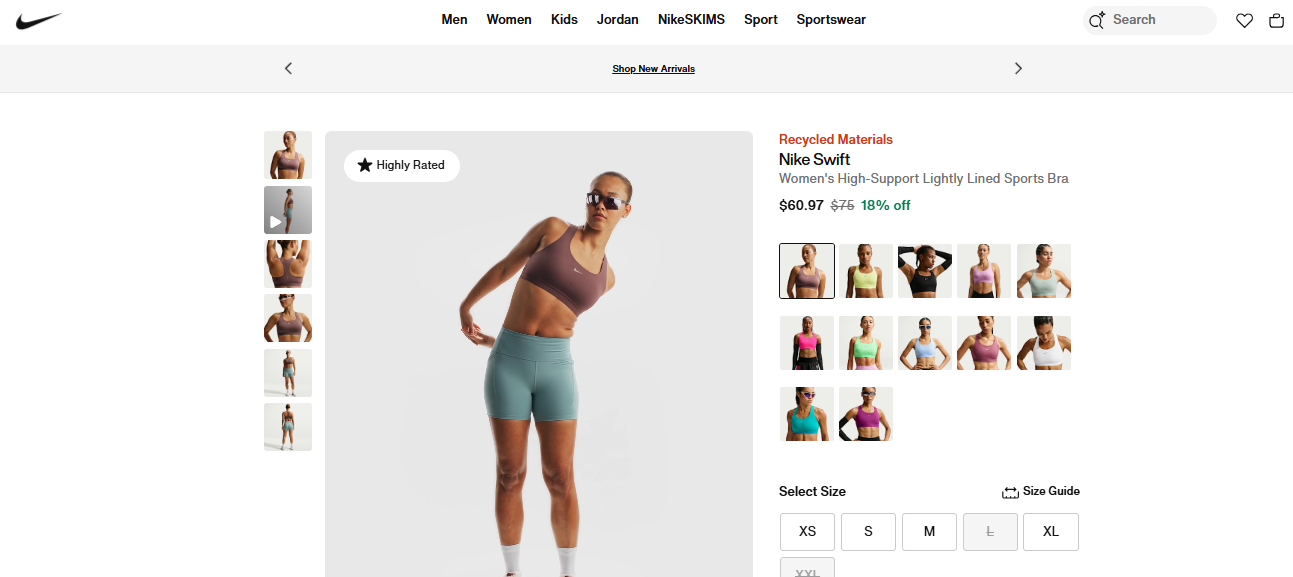 3. Nike Swift High-Support Sports Bra: Best for Running