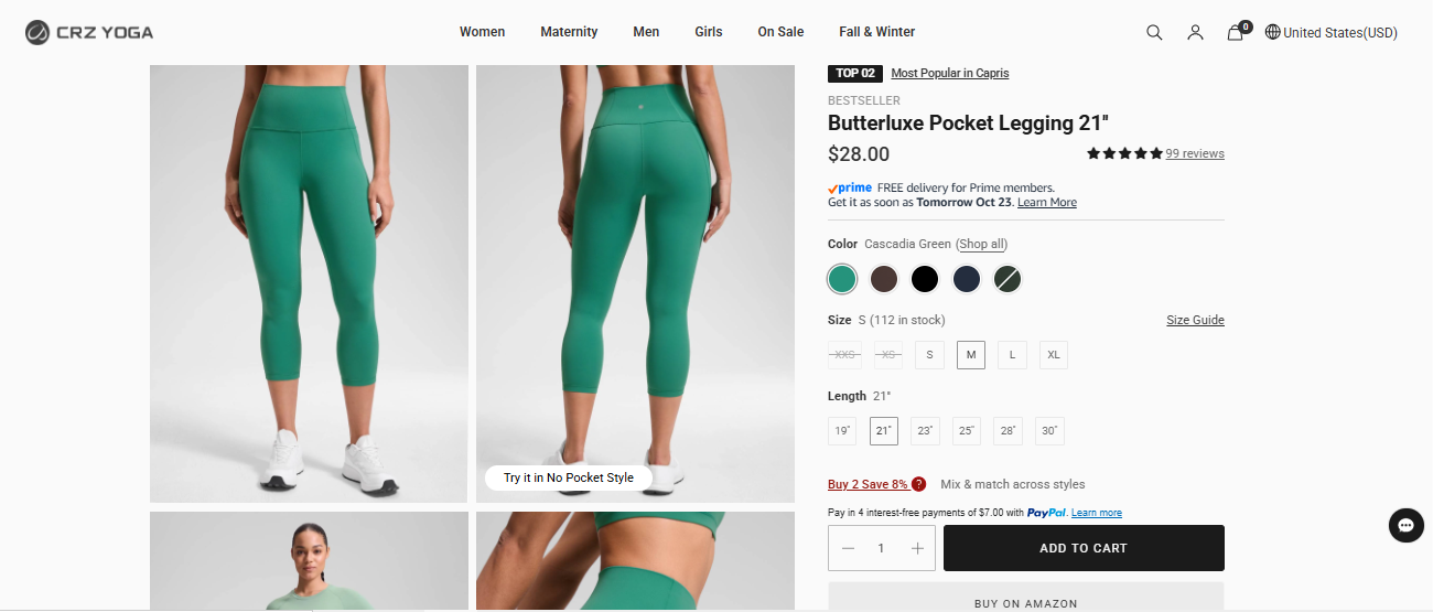 CRZ YOGA Butterluxe Pocket Legging 21”